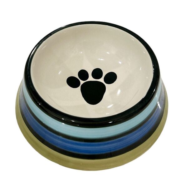 Blue Green and Black PetRageous Designs Stoneware Dog Bowl with Paw Print - Picture 2 of 6